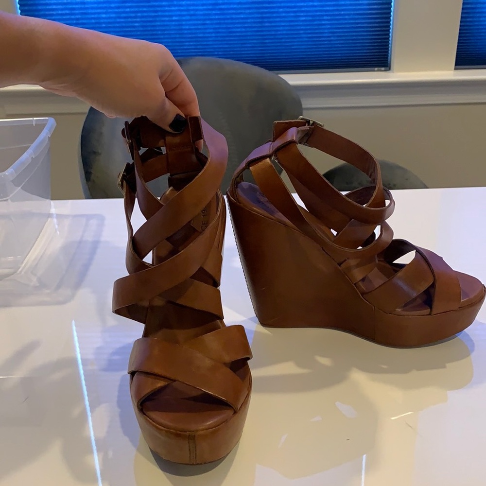 Kork-Ease Tan Leather Wedge Sandals Urban Outfitters